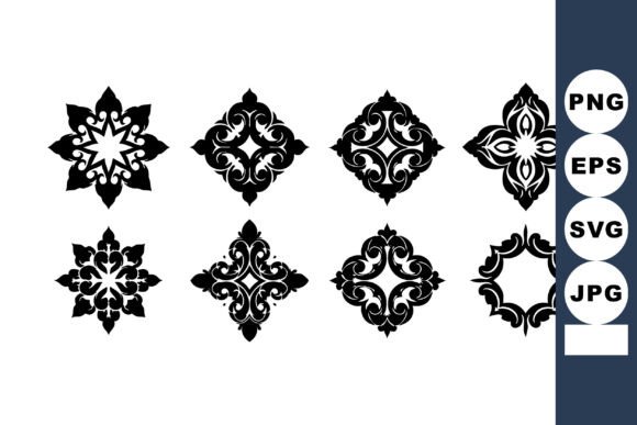 Black Ornamental Decorative Vintage Flor Graphics
