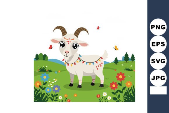 Cute White Goat with Decorative Lights I Graphics
