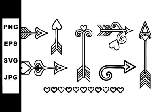 Decorative Black Line Art Arrows with He: Illustrations & Graphics