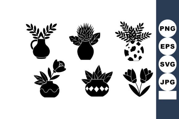 Decorative Black Silhouette Flower Vases: Graphics & Illustrations for Local Branding