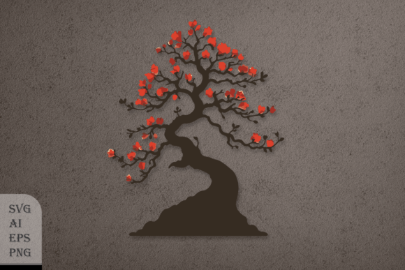 Decorative Bonsai Tree with Flowers Graphics