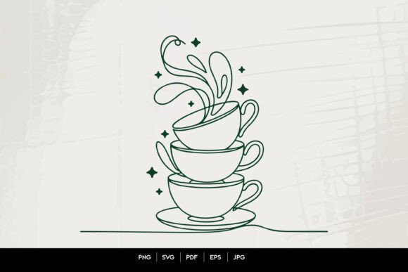 Stacked Coffee Cups Line Art Graphics